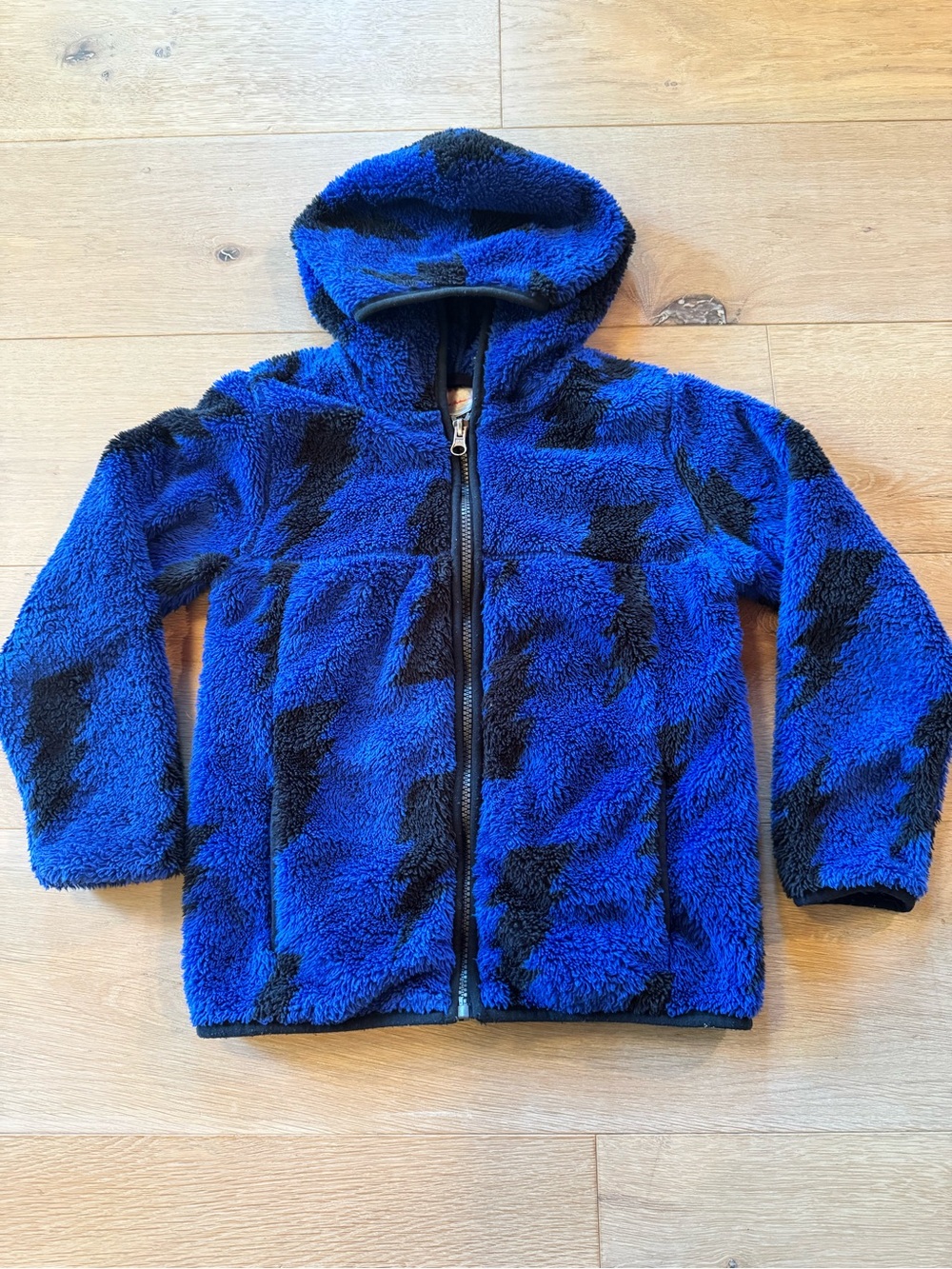 Hanna Andersson 6-7 size Kids Blue & Black bolt Fleece zip up Hoodie